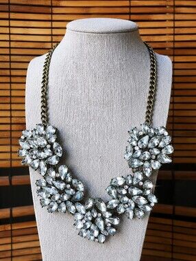 SugarFix by Bauble Bar Statement Necklace Clear Teardrop Navettes 125 Stones EUC